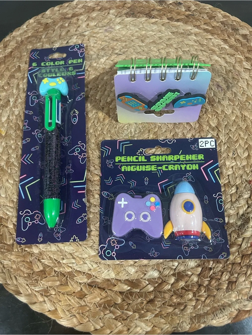 Kids Pencil Sharpeners and Multi-Color Pen Set - Green, Purple, Blue